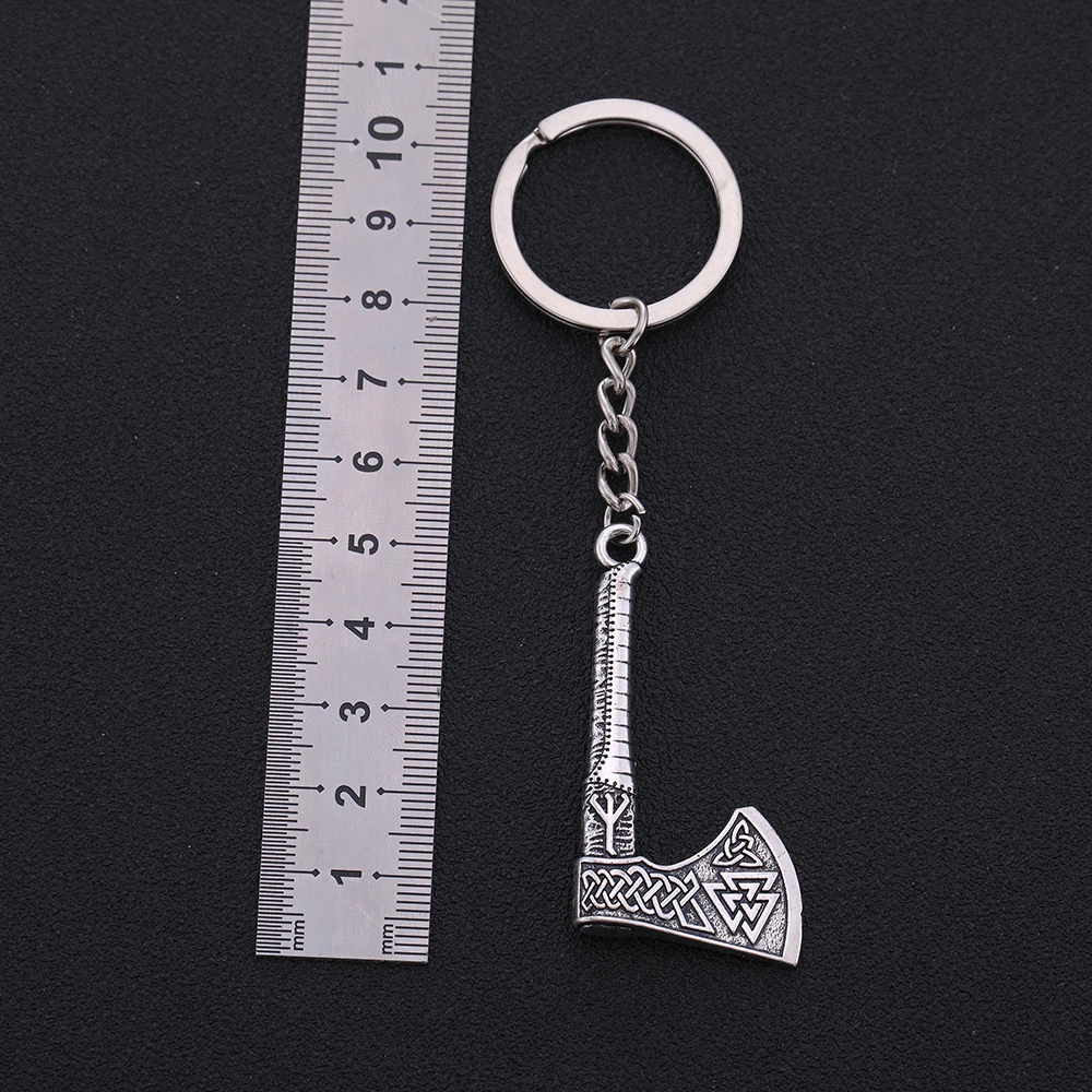 Skyrim 3D Slavic Perun Axe Pendant Key Chain Thor Hammer Charm Odin's Symbol of Norse Valknut Irish Knot Men's Keychain