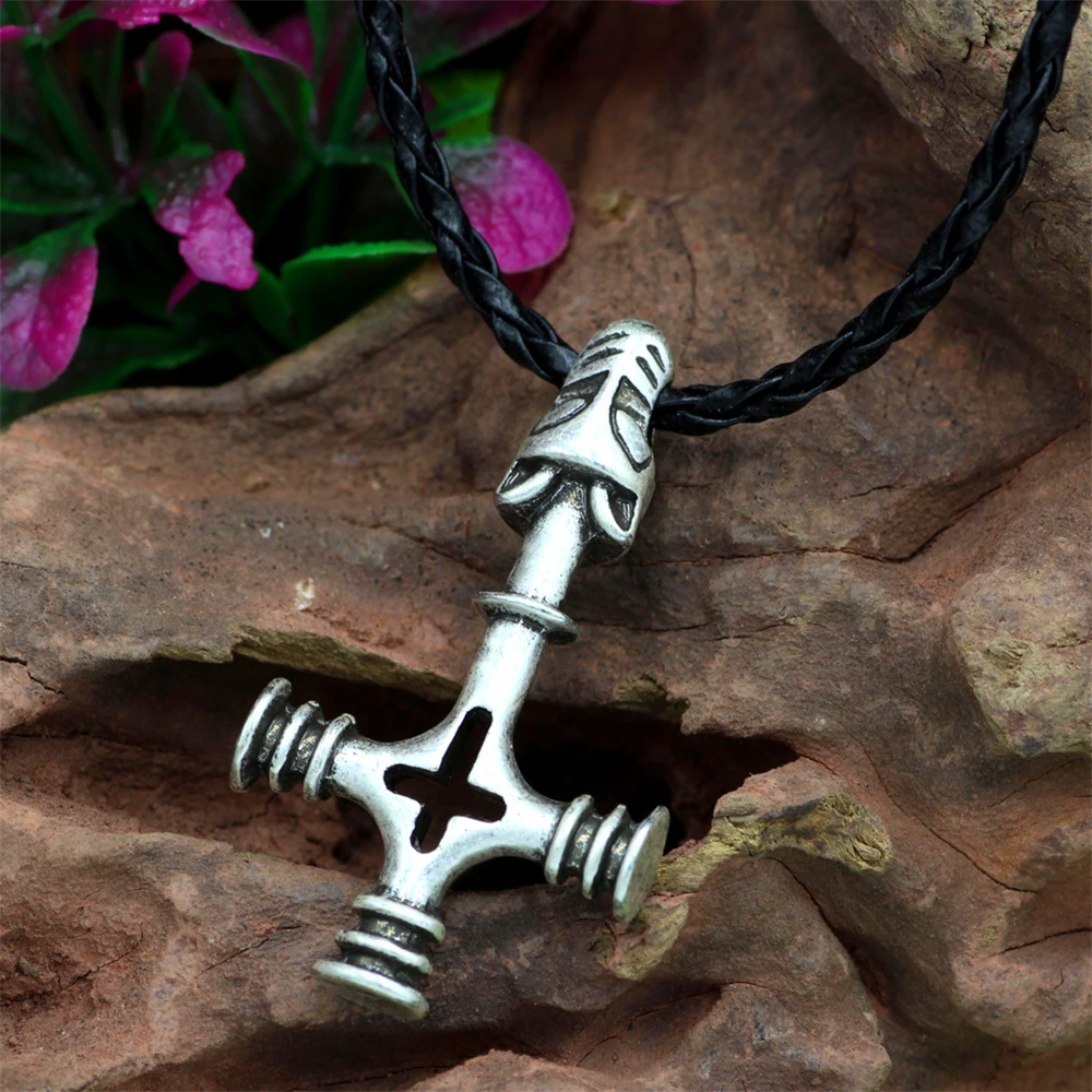 Norse Thor\'s Hammer Olaf Wolf Cross Mjolnir Pendant Viking Fashion Jewelry Sword Men Necklace Talisman Black Rope Chain Jewelry