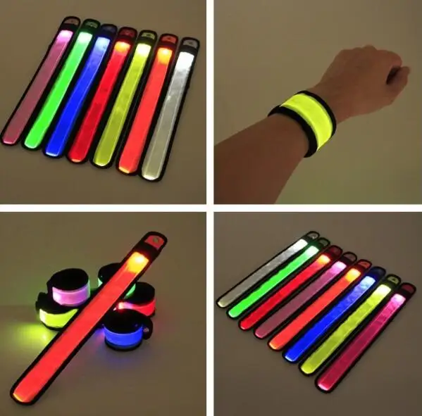 

500pcs/lots Nylon LED Sports Slap Wrist Strap Bands Wristband Light Flash Bracelet Glowing Armband Flare Strap For Party YA1031
