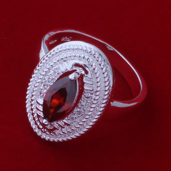 Excellent Wedding Party Gifts Wholesale AR381 Hot Sale Silver Plated Fashion Jewelry Charms Expensive Red Ellipse Rings