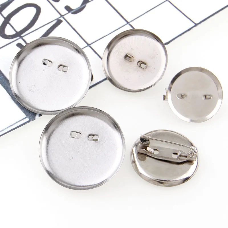 30pcs Metal Sliver Color 20 25 30 mm Round Brooch Base Cabochon Blanks Trays with Brooch Pins Cameo Cabochon Base Setting