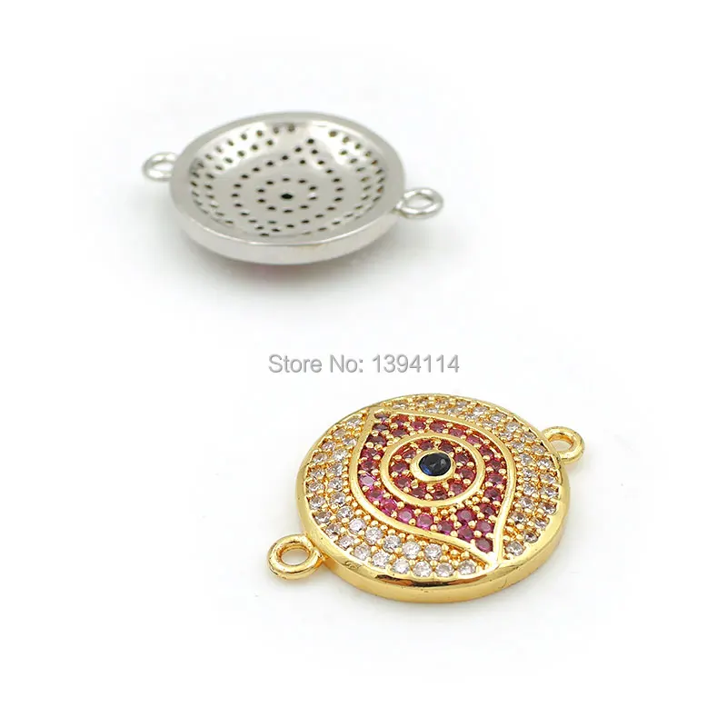 20*16*3mm Micro Pave Clear&Red&Blue CZ Round Connector With Eye Relief Fit For Women As DIY Bracelets Accessory