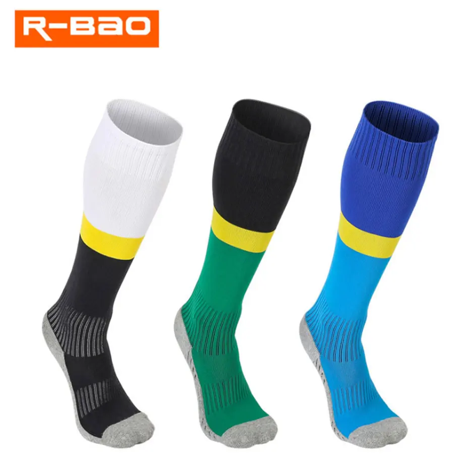 R-BAO High quality 3 Pair Football Socks Training Soccer Socks Kids Antiskid Breathable Sports Socks Knee-High Boyts