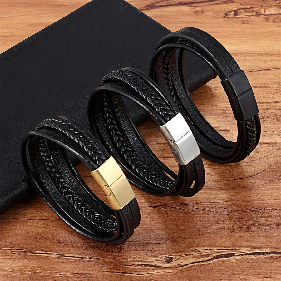 XQNI-새로운 디자인 멀티 레이어 수제 꼰 정품 가죽 팔찌 & 팔찌, 남성용 손 보석 생일 선물, 2021