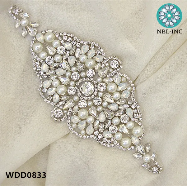 (30PCS )Wholesale bridal hand beaded sewing crystal rhinestone applique iron on for wedding dresses  WDD0833