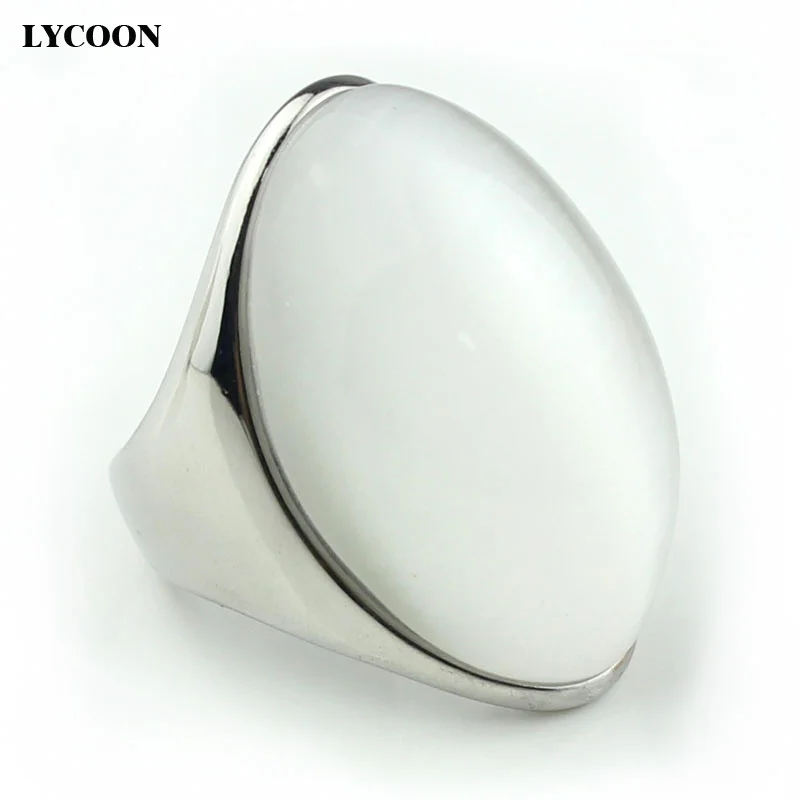 LYCOON newest arrival luxury opal ring 316L stainless steel Channel setting white opal stone for women party rings LYD0188