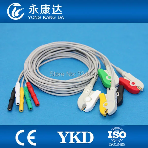 DIN Snap Shielded ECG Trunk Cable with 5ld patient cable ,IEC,Clip for Biosys/Datascope/Nihon Kohden/Colin/CSI