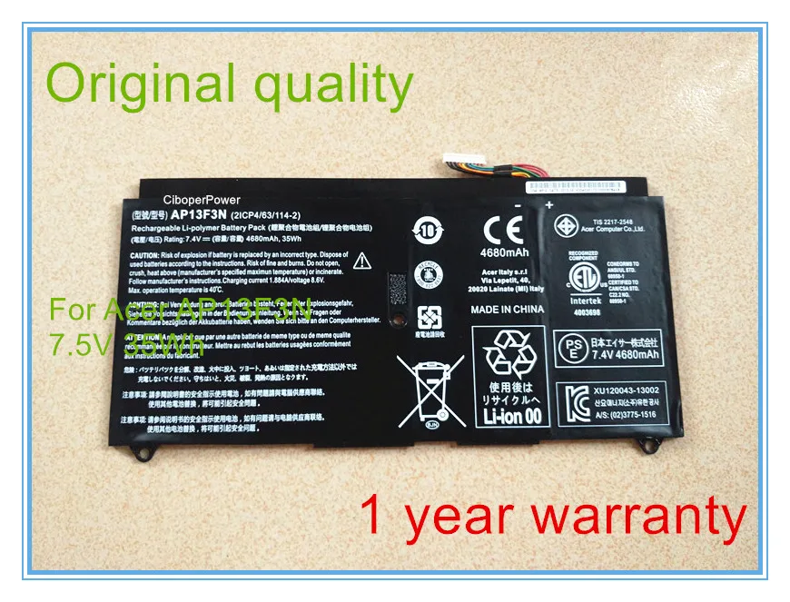 New Original AP13F3N 7.5V 4680mAh 35Wh Laptop Battery for S7-392 Ultrabook Notebook 4 Cell Black