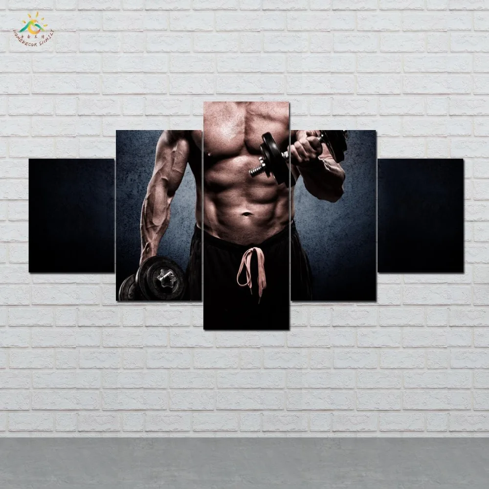 

Играя гантели человек Wall Art HD Художественная печать на холсте Картина модульная картина и Плакат Картина на холсте, украшение дома 5 шт.