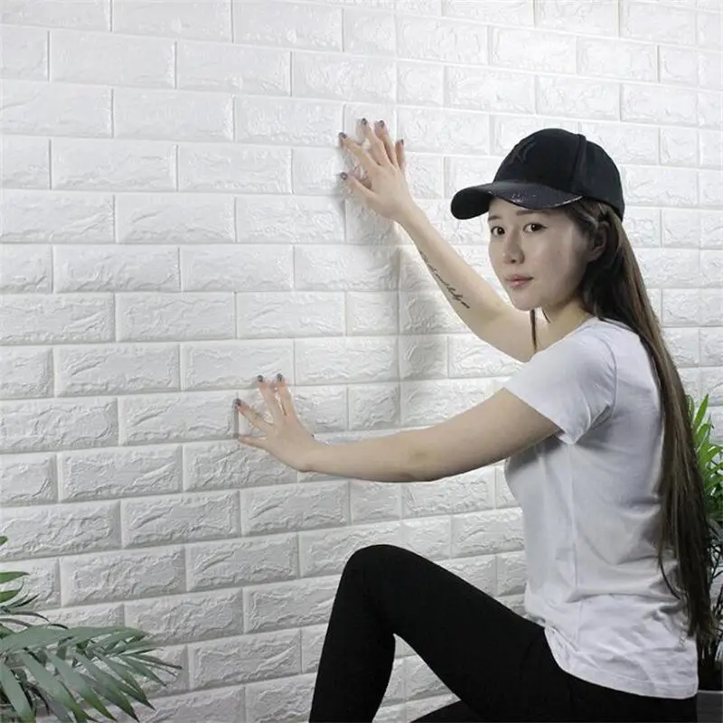 70*77cm 3D PE Foam Stone Brick Wall Stickers Home Decor Living Room Art Mural Kids Safty Self-adhesive Embossed DIY Wallpaper