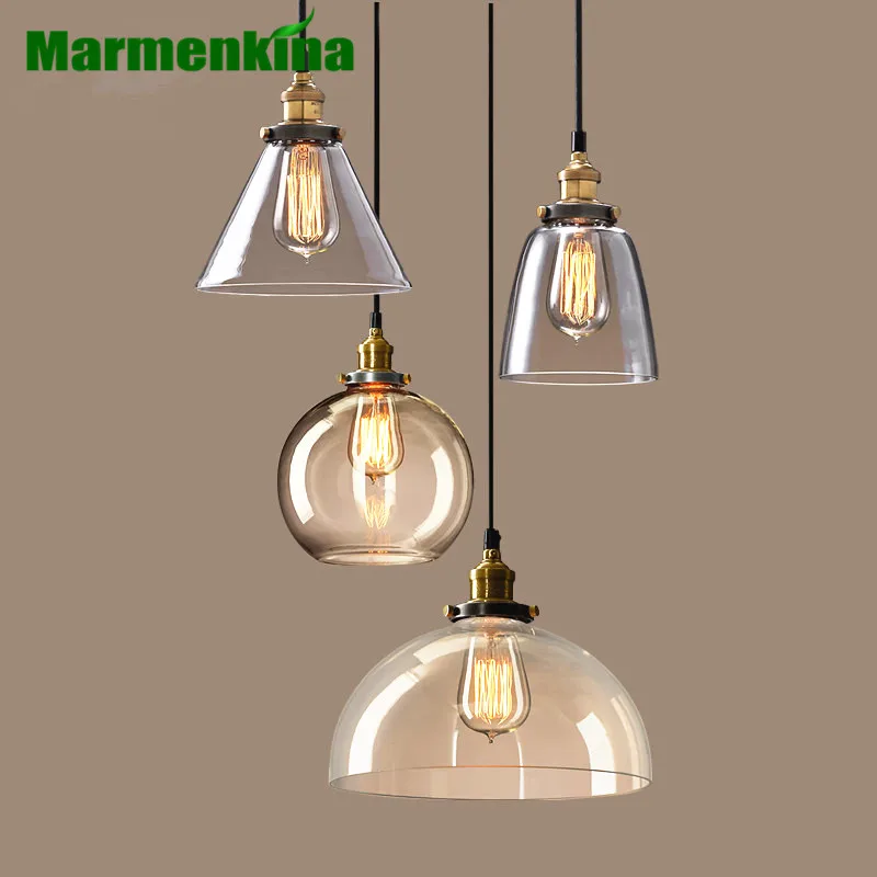 Loft Pendant Lamps Retro Vintage Pendant Lights Clear Glass Lamshade E27 AC110-240V Dinning Room Home Parlor Dcoration Lighting