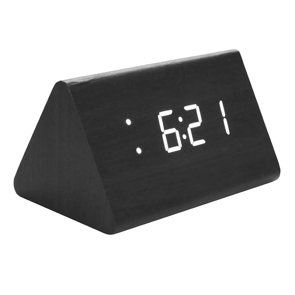 LED Digital Alarm Clock Temperature Alarm And Date Functions Voice-Activated Electronic Wooden Alarm Clock For Home Decor