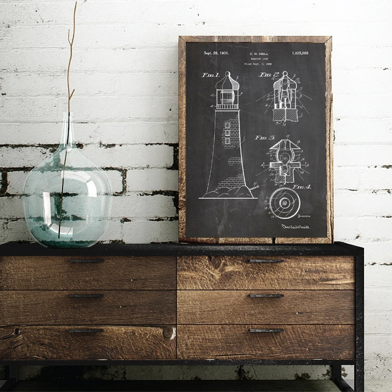 المنارة براءات خمر مخطط الملصقات والمطبوعات الرسم على لوحات القماش الجدارية بحار بحري الفن هدية صورة ديكور جدران المنزل