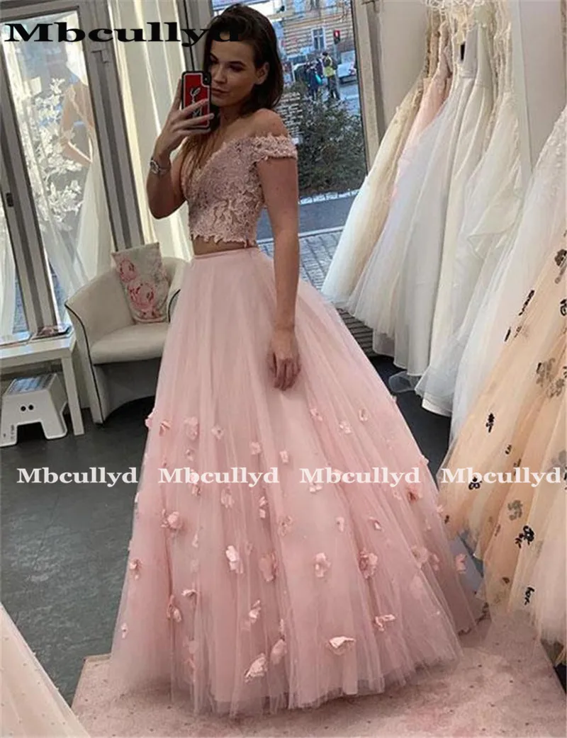 Mbcullyd Rosa Zwei Stücke Prom Kleider 2023 Lange Sexy V-ausschnitt Mädchen Graduation Pageant Kleid Chraming Blumen abiye gece elbisesi