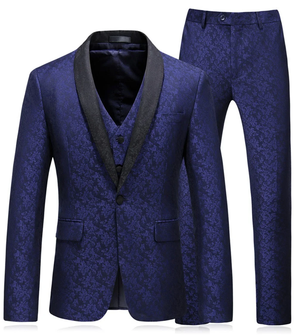 

2020 Fashion Men's Suit Patterned Groomsmen Suits 3 Pieces Slim Fit Tuxedos For Party Blazer +Vest+Pants