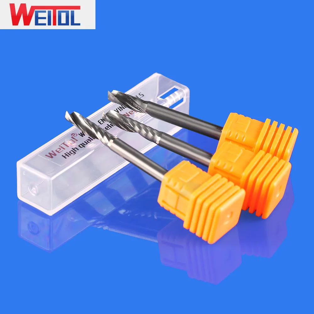 WeiTol 1 piezas 5A 4mm SHK una sola flauta CNC enrutador brocas una flauta espiral extremo molino carburo PVC cortador