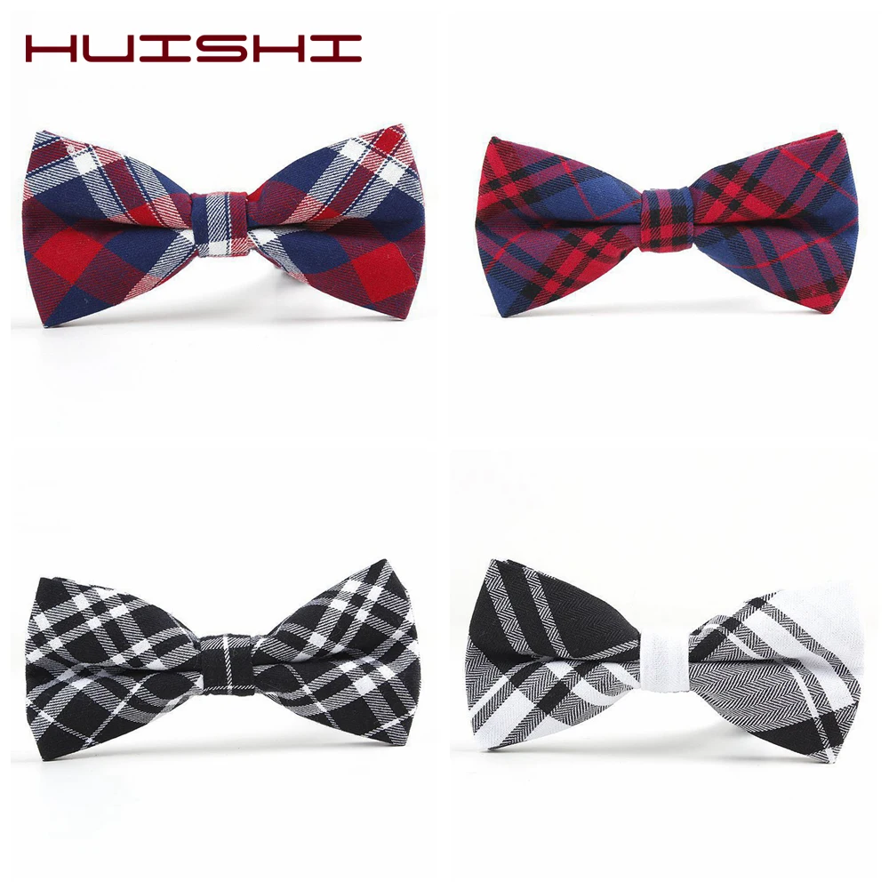 HUISHI Men Bow Tie Plaid Style Cotton Bowties Casual Gravata Butterfly Tartan Strip Colorful Bow Ties For Men Women Wedding Gift