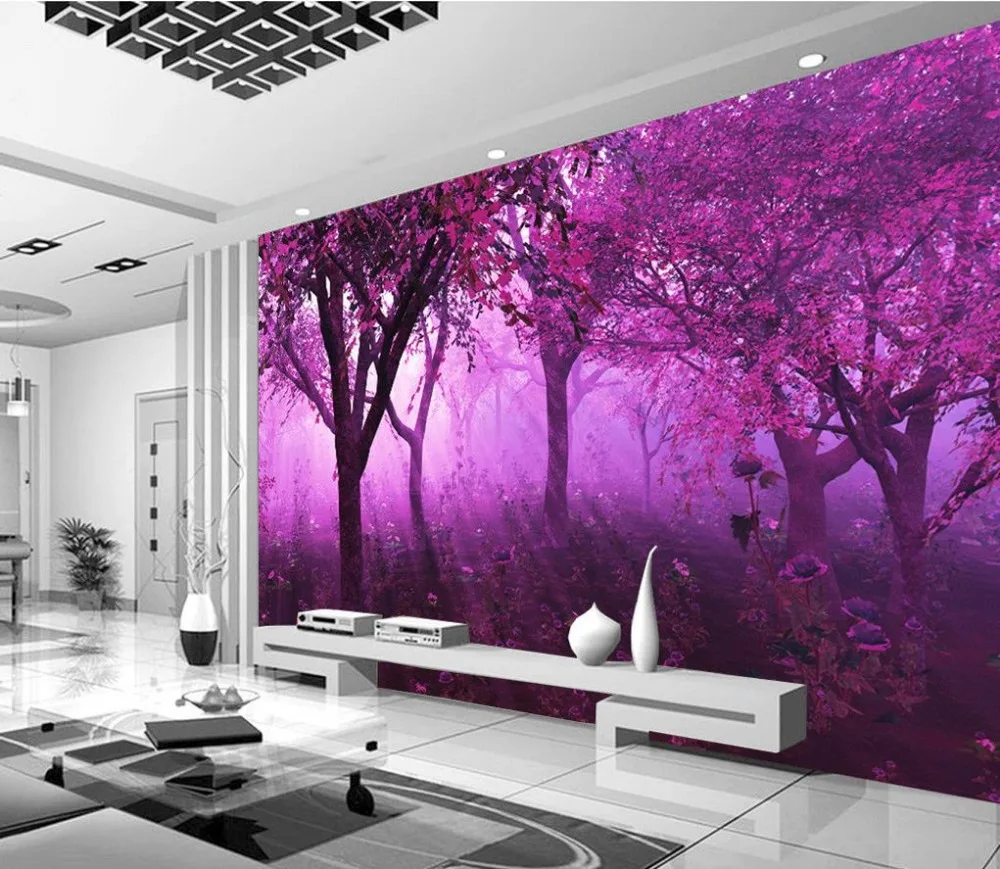 

Custom 3d mural wallpaper tv backdrop Purple style forest 3d wallpaper landscape 3d mural paintings