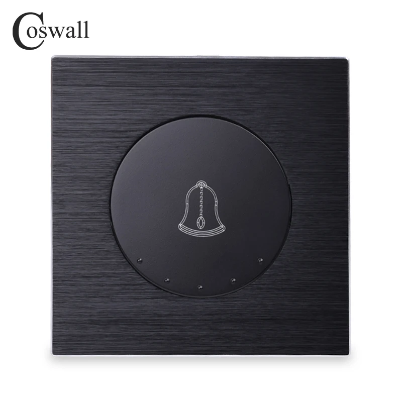 

Coswall 1 Gang Doorbell Switch Push Button Wall Switch Knight Black / Silver Grey Aluminum Brushed Metal Panel R12 Series