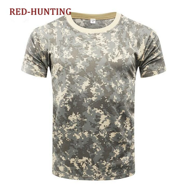 Tactical Military Camouflage T-shirt Men Breathable US Army Combat T Shirt Quick Dry Camo Outwear Camp Tees