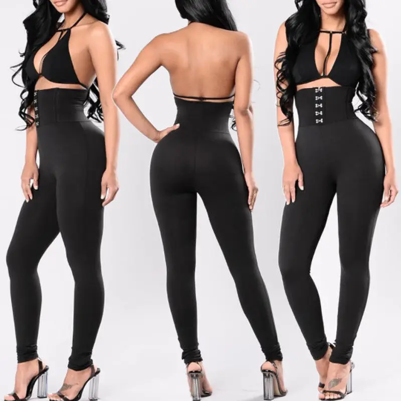 Women High Waist Fitness Long Pants Black Stretch Bodycon Pencil Women Pants Buckle Waist Slim Women Pants Trousers S M L XL