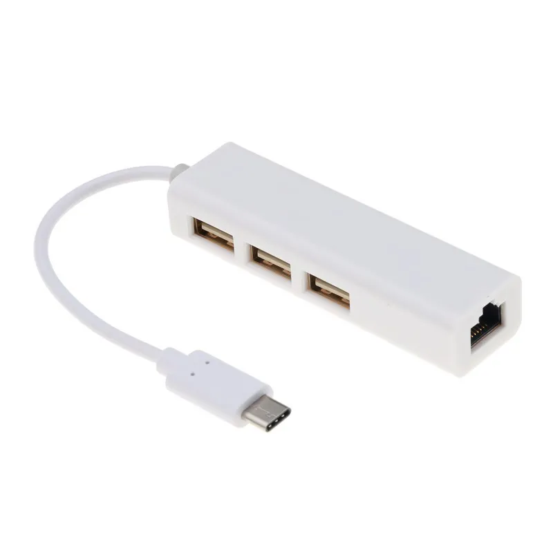 Kebidu الساخن 3 منافذ نوع C إلى USB HUB دعم إيثرنت LAN RJ45 مهائي كابلات بطاقة الشبكة USB 2.0 نقل البيانات محول