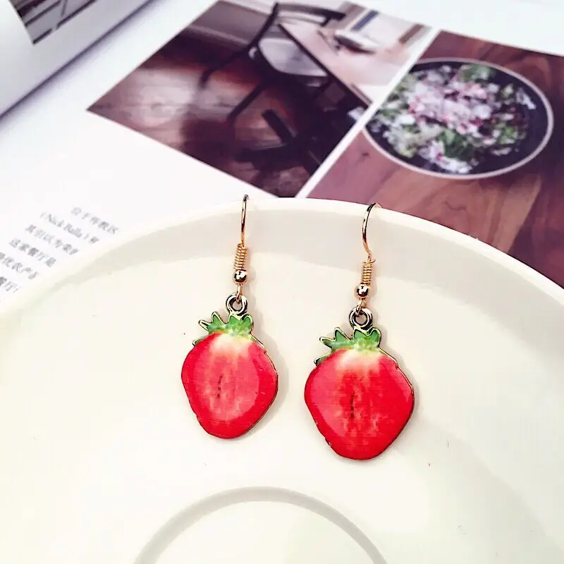 Cute Acrylic Fruit Food Dangle Watermelon Strawberry Apple Pineapple Kiwi Orange Drop Earrings For Women Girl Gift