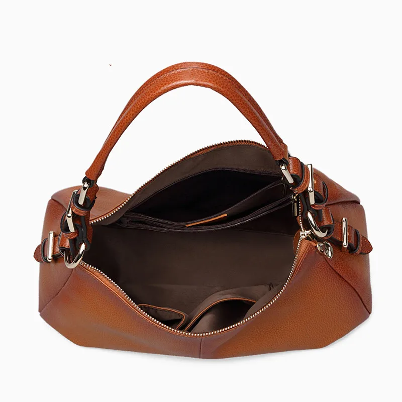 Women Genuine Leather Handbag Brown Ladies Shoulder Bags High Quallity Female Tote Purses Handbags Designer Brand Bolsa Feminina