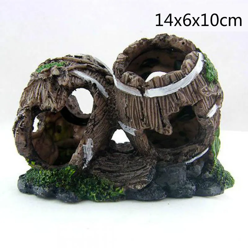 New Aquarium Resin Artificial Double Barrel Decoration Fish Tank Hiding House Cave Aquarium Accessories For Cichlids Shrimp