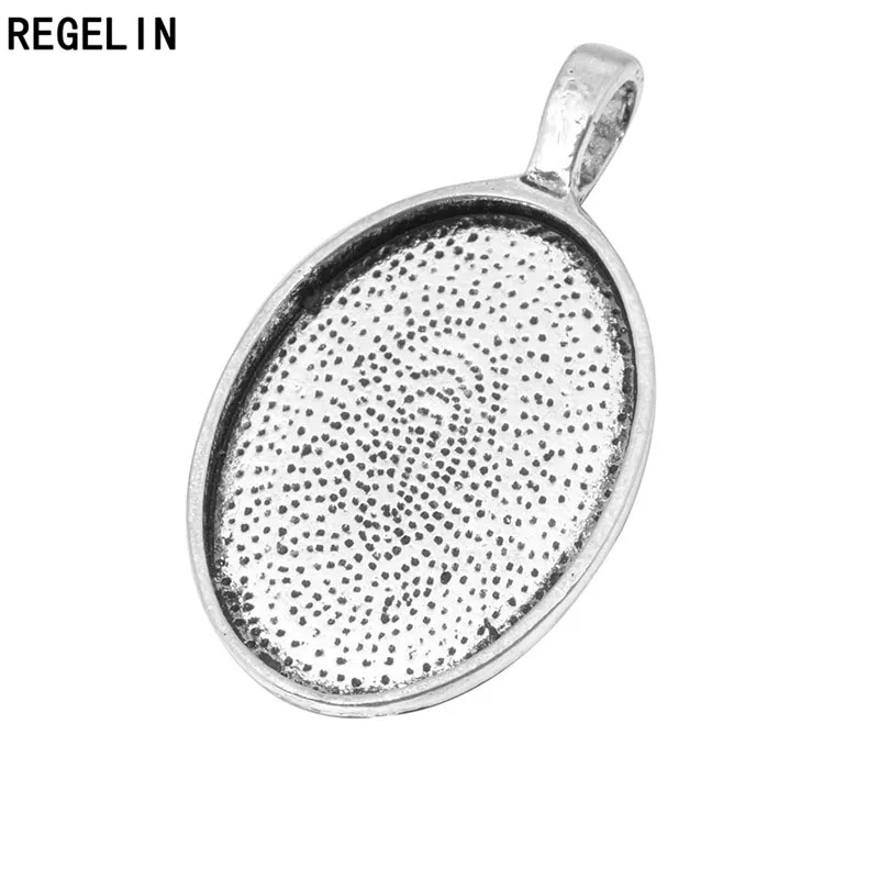 REGELIN Oval Necklace Pendant Setting Cabochon Cameo Base Tray Bezel Blank 10pcs Fit 20x30mm Cabochons DIY Retro Jewelry Finding