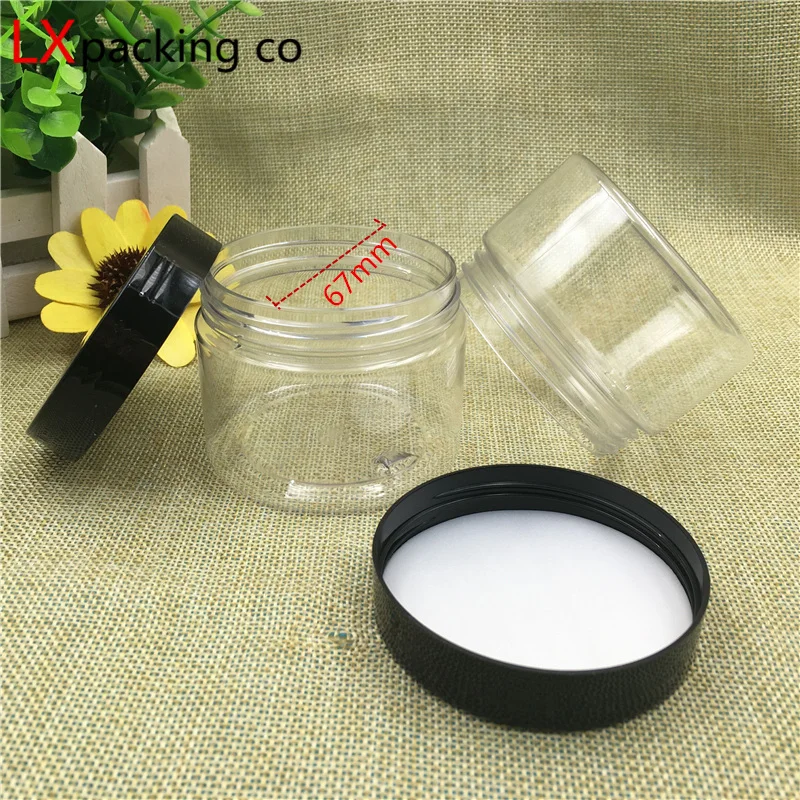 

50pcs Free Shipping 150 ML Cream candy Plastic Packaging Bottle Black Lid jar pill Spice Container Bank