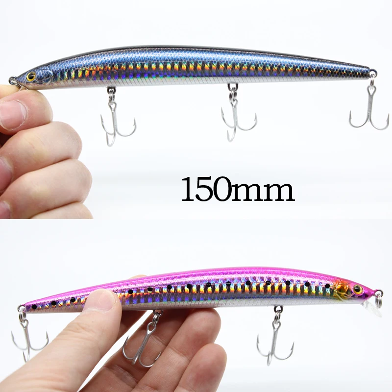 AOCLU Floating Long Cast Minnow 150mm 18.0g Diving 0.5-1m Hard Bait Crank Lure Weight Transfer Bass Tuna Boat Fishing VMC Hook