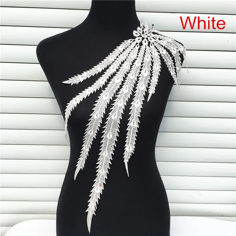 1pc 57*22cm Embroidered Venise Lace Fabrics For Sewing Neckline Collar Applique Phoenix/peacock Feather Diy Dress Accessories