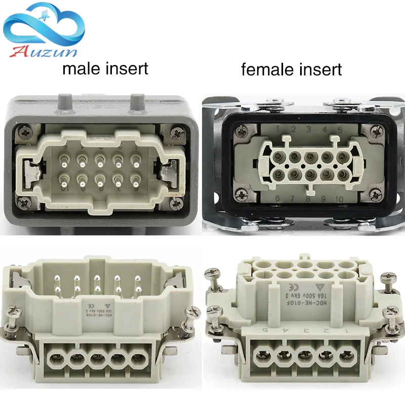 HDC-HE-010-3/4 Rectangular Heavy Duty Connector 10 Pins Industrial Aviation Waterproof Plug Socket 500V 16A