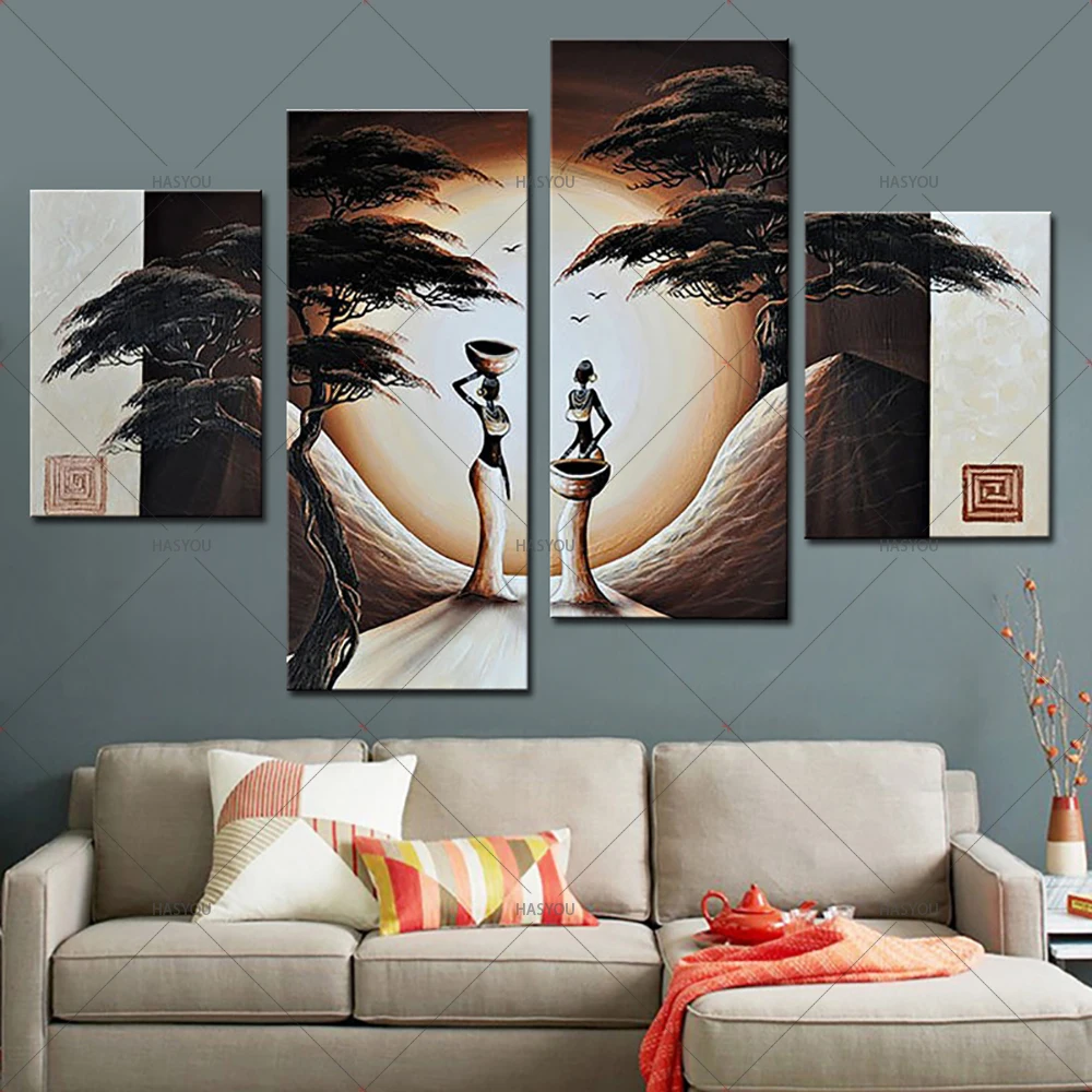 3 Panel Pictures Hand Painted Canvas Home Wall Decoration Oil Painting ancient society Tree Set Modern Abstract Pictures