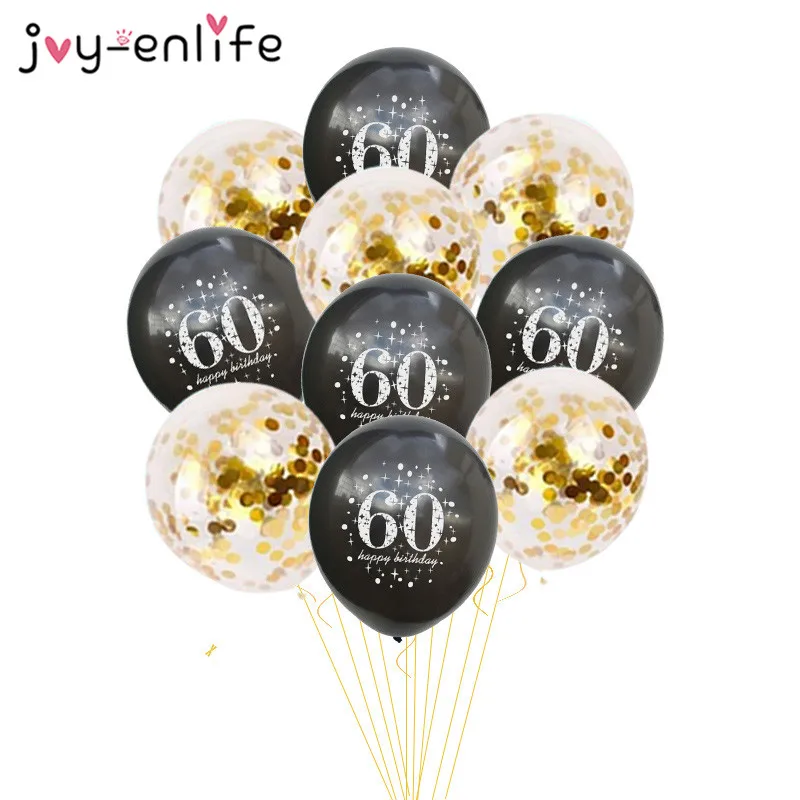 JOY-ENLIFE 10pcs Inflatable Confetti Balloons 12inch Latex Balloons 30 40 50 60 Years Birthday Party Adult Foil Helium Balloons