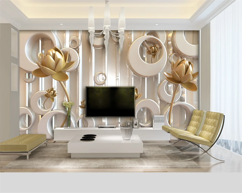 

beibehang Custom Wallpaper 3D TV background wall lotus flower painting room bedroom sofa background lotus murals 3d wallpaper