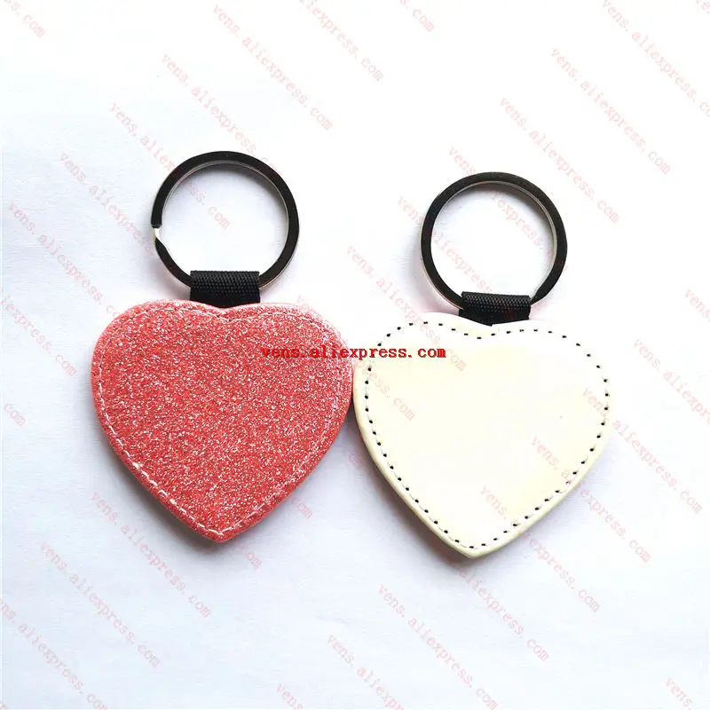 

sublimation blank glitter leather keychains heart bright powder key ring hot transfer printing consumables 30pieces/lot