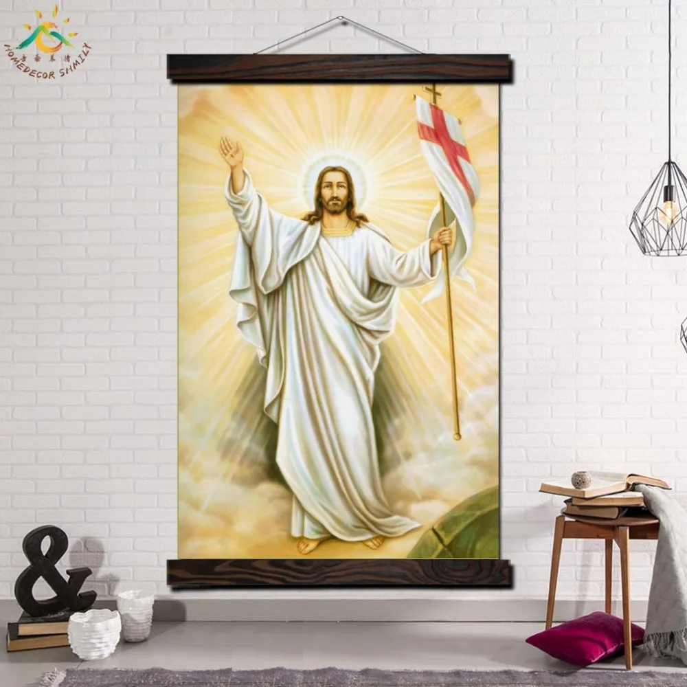 

Jesus Holding a Banner Modern Canvas Art Prints Poster Wall Scroll Painting Artwork Pictures Home Decoration