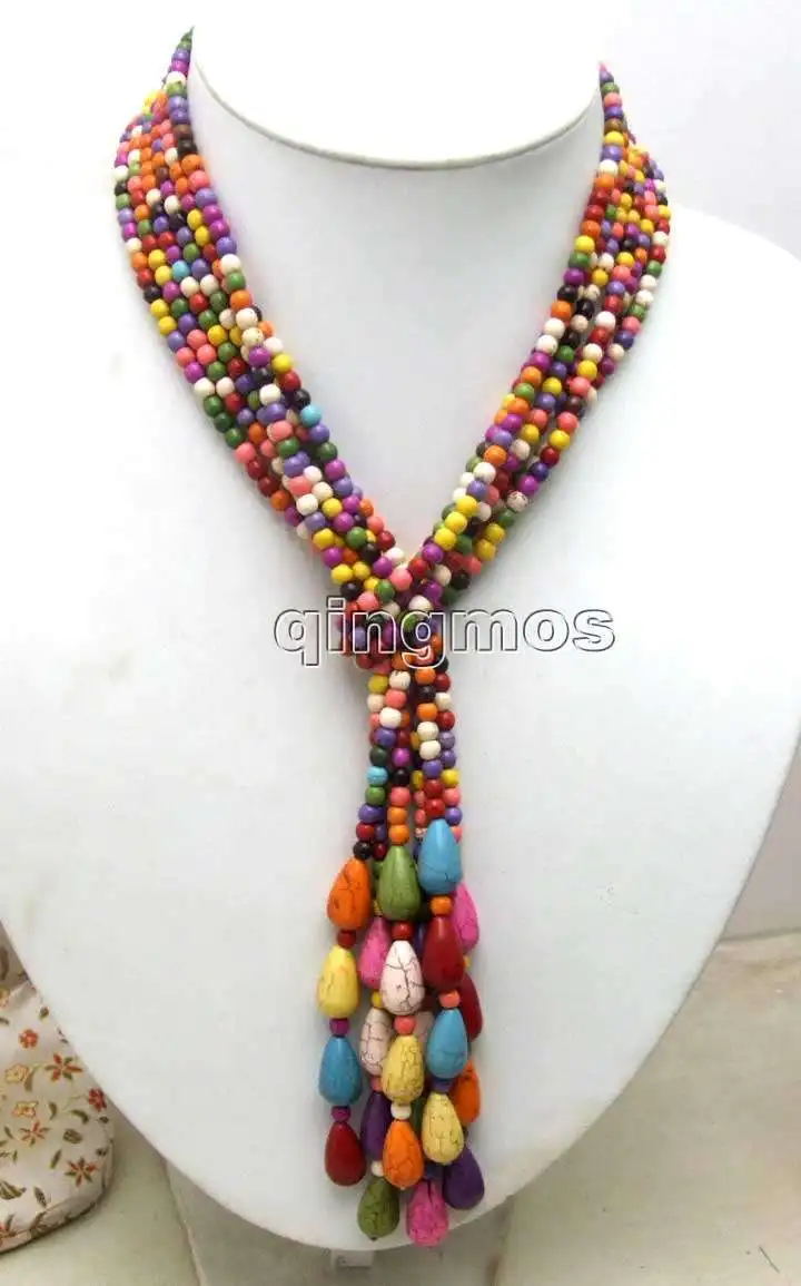 

SUPER LONG 45" Multi-color 3 Strands 4mm Stone Amice NECKLACE-nec5668