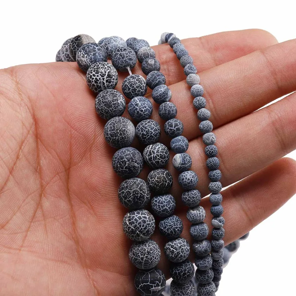 1strand/lot 4 6 8 10 12 mm Weathering Natural Stone Frost Crab Agates Round Spacer Bead For Jewelry Making DIY Necklace Bracelet image 5