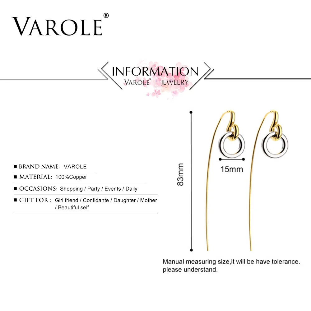 VAROLE Charm Round Dangle Earrings Gold & Silver Color Long Drop Earrings For Women Jewelry Pendientes Brincos Grandes Oorbellen