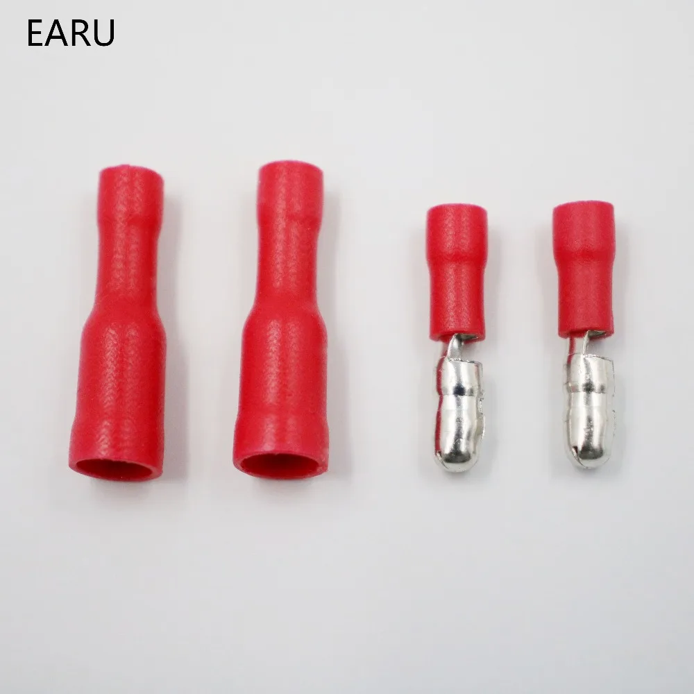 50pcs Red Male Female Bullet Insulated Connector Crimp Terminals Wiring Cable Plug FRD1.25-156 FRD1-156 MPD1.25-156 MPD1-156