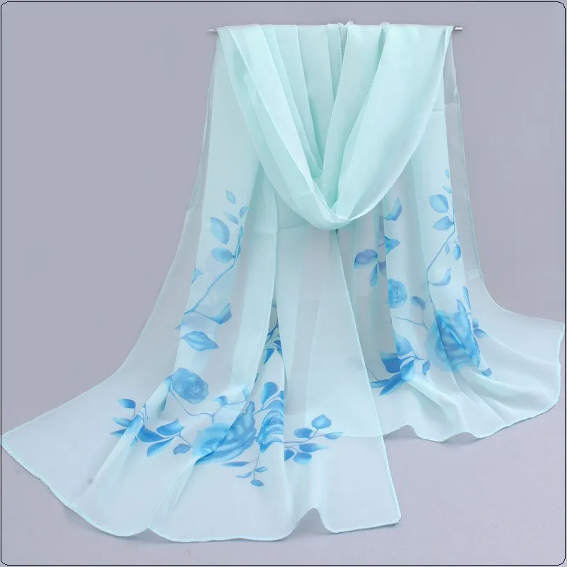 New Fashion Print Long Chiffon Silk scarves Designer Woman Fashion New Design Peacock Flower print scarves