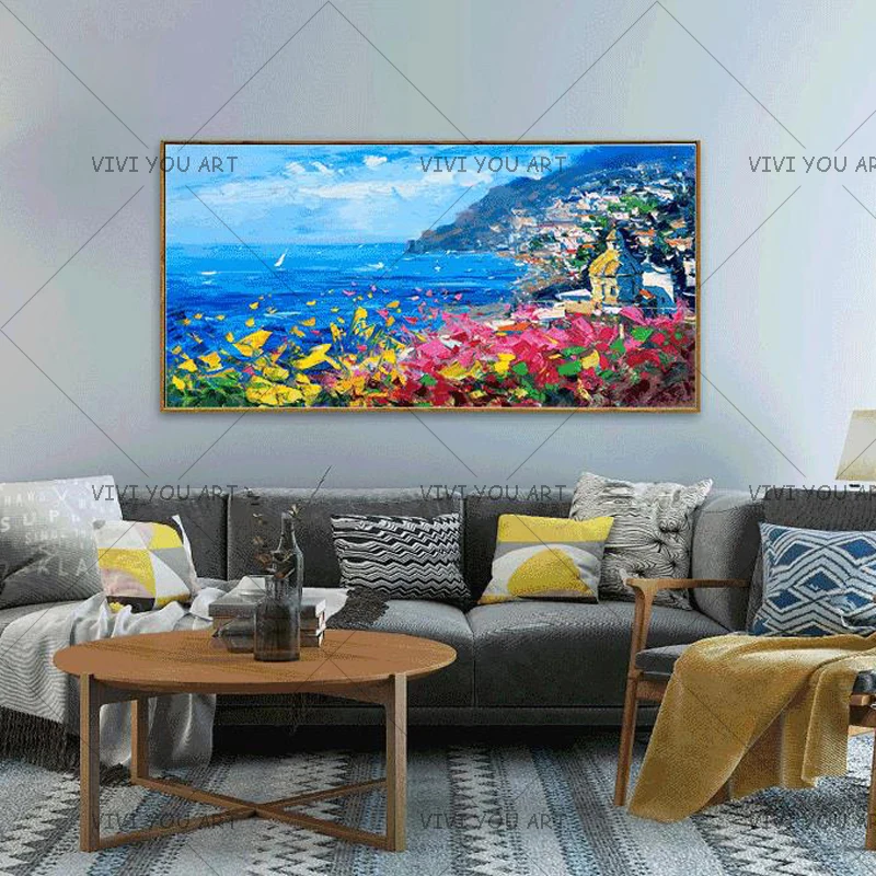 Santorini Greece Landscape Oil Painting Artist 100%Hand-painted High Quality Greek Aegean Sea Oil Painting for Living Room Decor