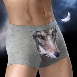 Cueca boxer respirável masculina criativa de animais lobo e cabeça de águia em u