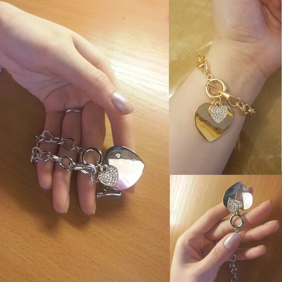 Gold Love Heart Charm Bracelets For Women Luxury Gift Accessories Silver Color Big Link Chain Bracelets KPOP Trendy Jewelry 2021 image 6