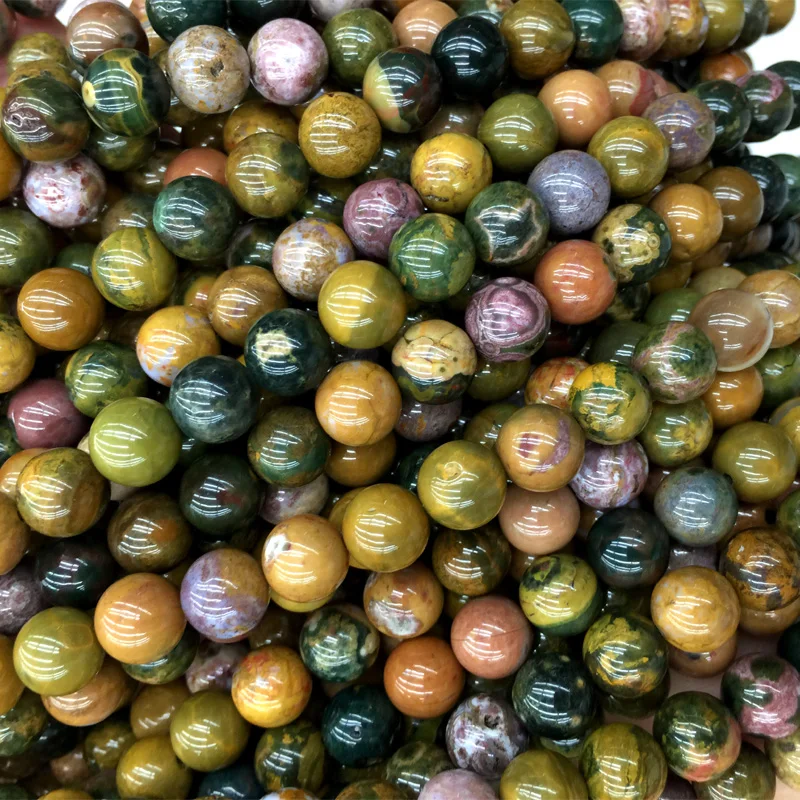 Genuine Yellow Green Rainbow Ocean Jasper Round Loose Stone Beads 4-12mm Fit Jewelry DIY Necklaces or Bracelets 15\