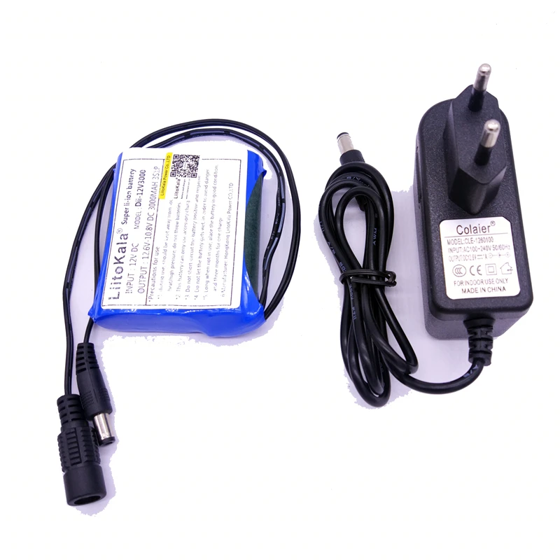 Liitokala New 12V 3000mAh lithium ion 12V 3Ah camera camera battery + 12.6V 1A charger eu / us plug