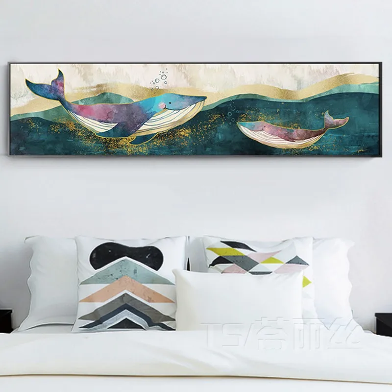 EECAMAIL Bedroom Diamond Painted Full Bedside Painting Abstract Whale Nordic Modern Boy Children Room Cartoon Diamond Embroidere